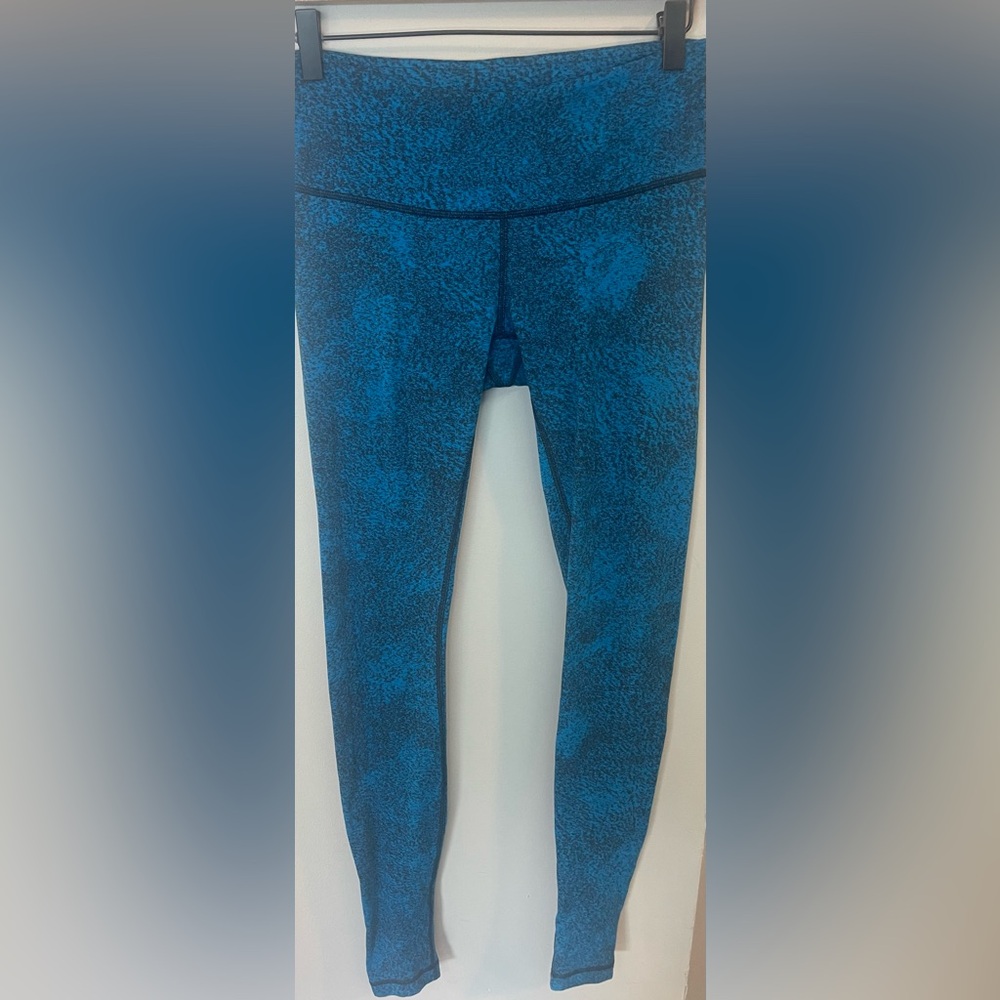 Lululemon Wunder Under Legging Luon Spray Jacquard Shocking Blue Black Size 8